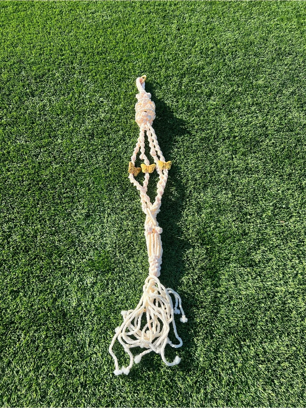 Source Unknown Cream Macramé Plant Hanger with Gold Bead Accents